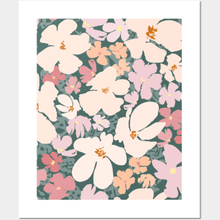 Peach and pink floral field Posters and Art